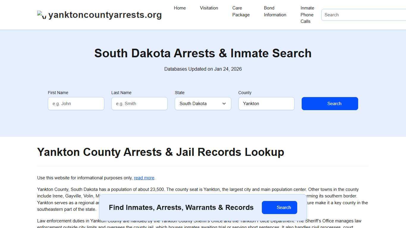 Yankton County, SD Arrests, Warrants, Police Records Search